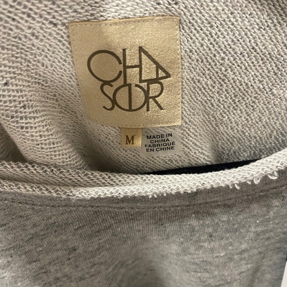 NWT Chaser Raw Edge Scoopneck Short Sleeve Linen Blend Gray Sweatshirt Sz L - Picture 4 of 5